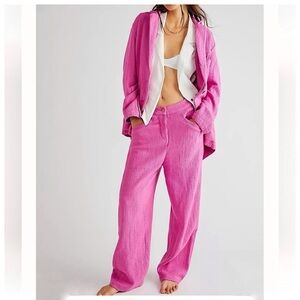 Free People Like A Cloud Blazer Womens Sz L Pink Oversized Woven Cotton